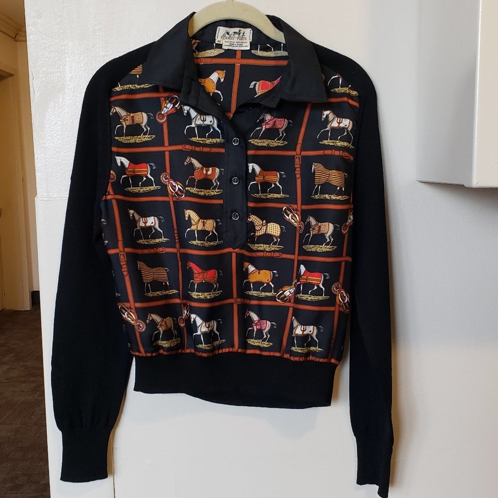 Hermes Horse Print Silk and Wool Women's Top XS